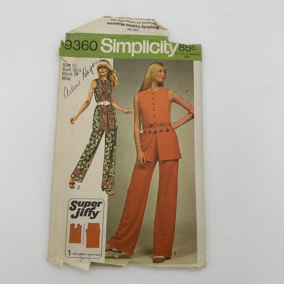 Simplicity Other - Simplicity Sewing Pattern Womens Retro Tunic Pants #9360 Size 10 Vintage 1973